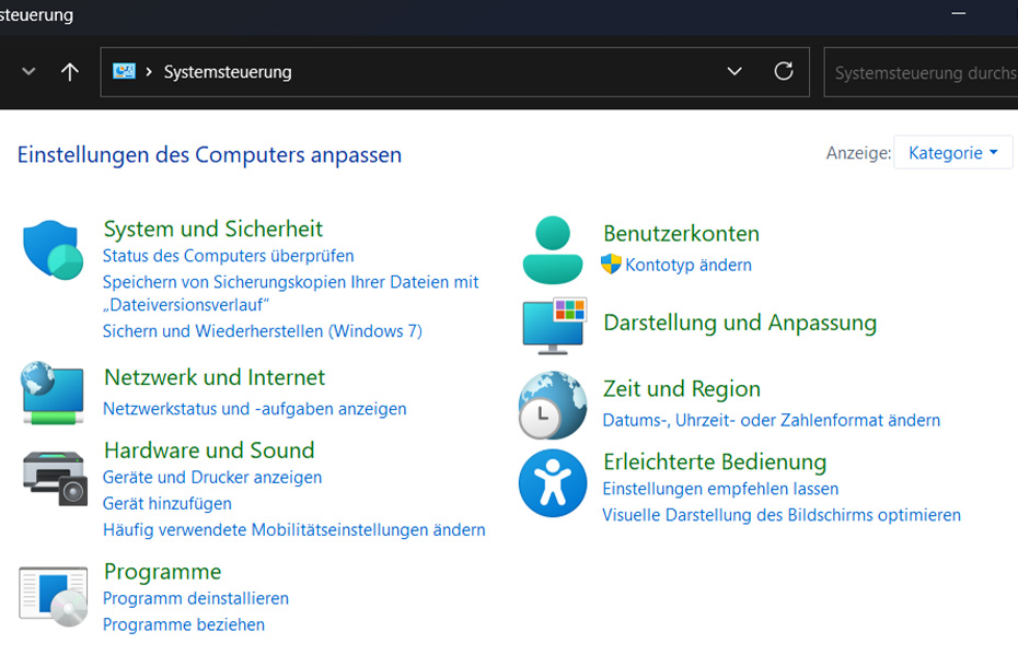 Le panneau de configuration est toujours séparé dans Windows 11. Source: Duygu Özdemir | capture d’écran du panneau de configuration sous Windows 11